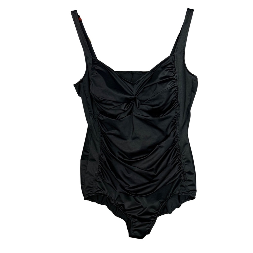 Trimshaper Black One Piece Swimsuit 22W Ruched Slimming Tummy Control Classic